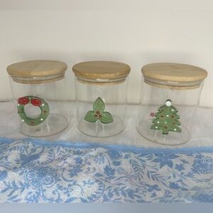 Holiday Glass Jars with Bamboo Lids - Set of 3
